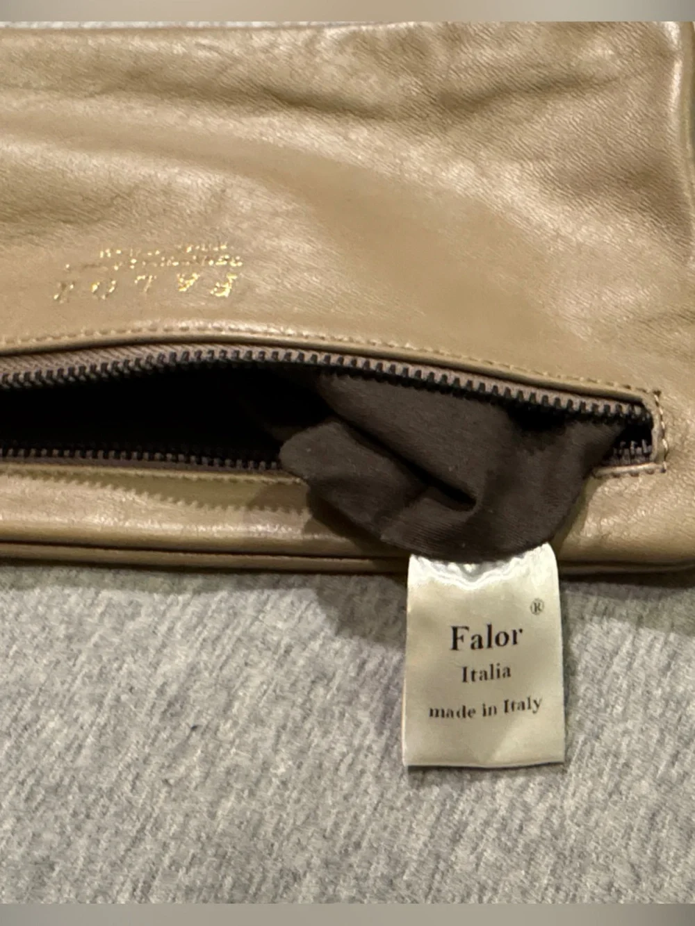 Falor Leather Wristlet Clutch in Taupe made in Italy